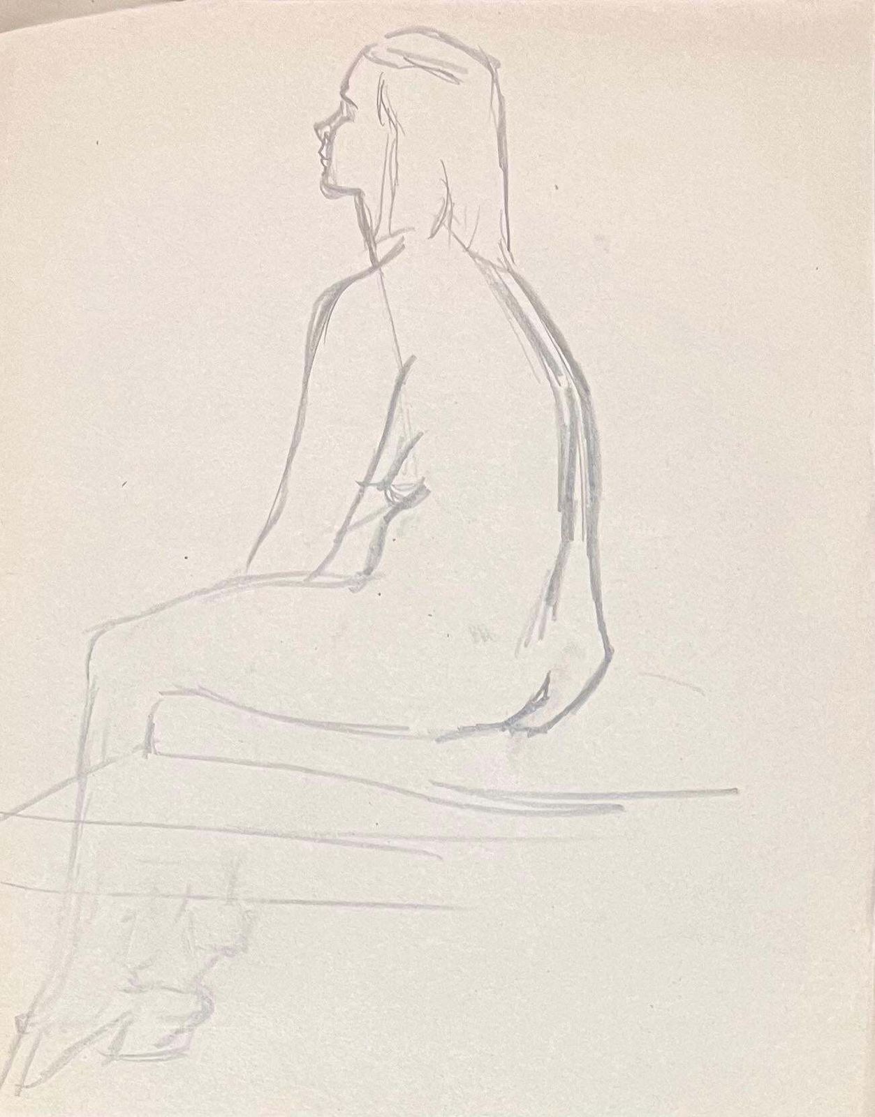 Josine Vignonmid Century French Pencil Profile Study Of A Seated Female Nude1950's