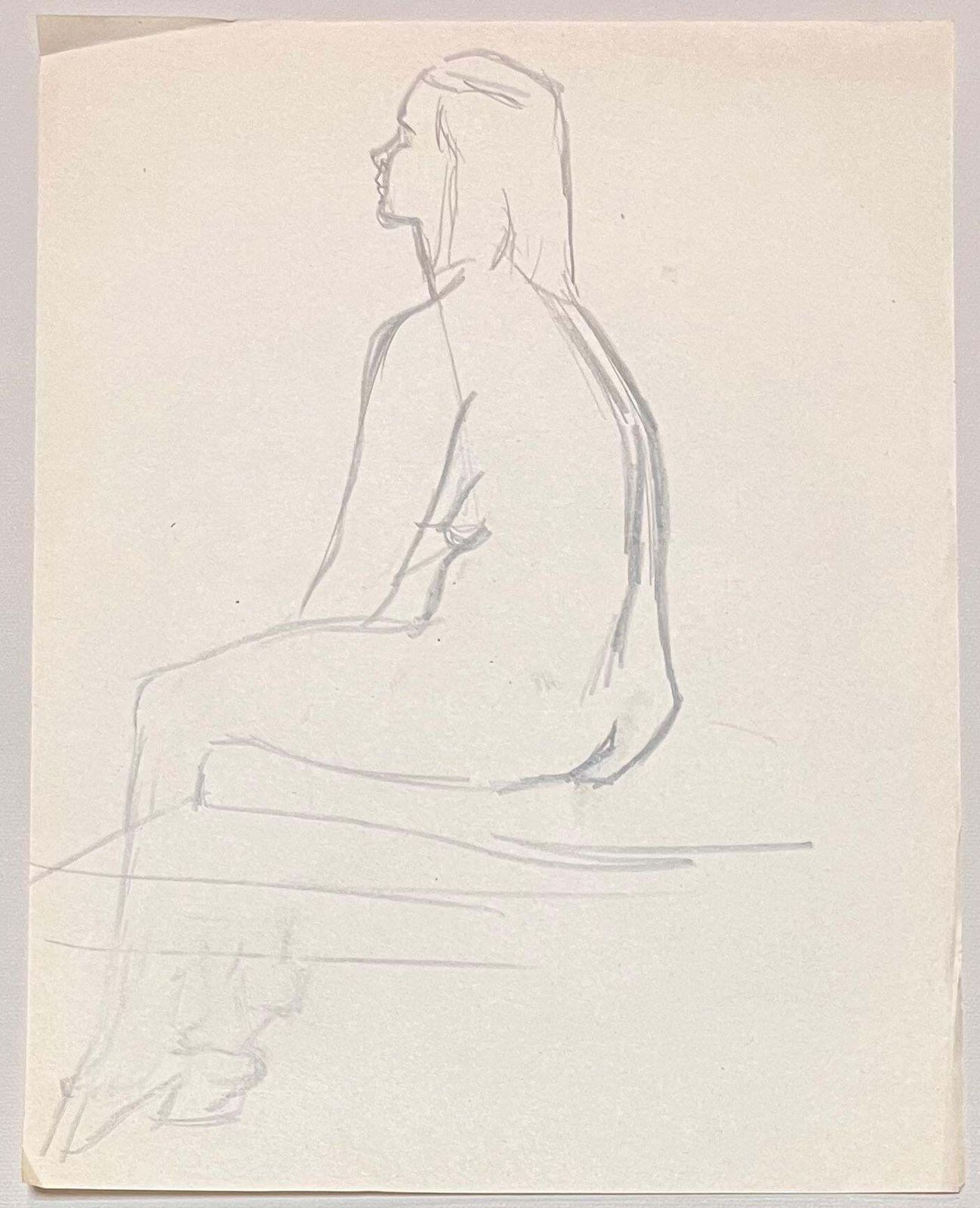 Josine Vignonmid Century French Pencil Profile Study Of A Seated Female Nude1950's photo furniture