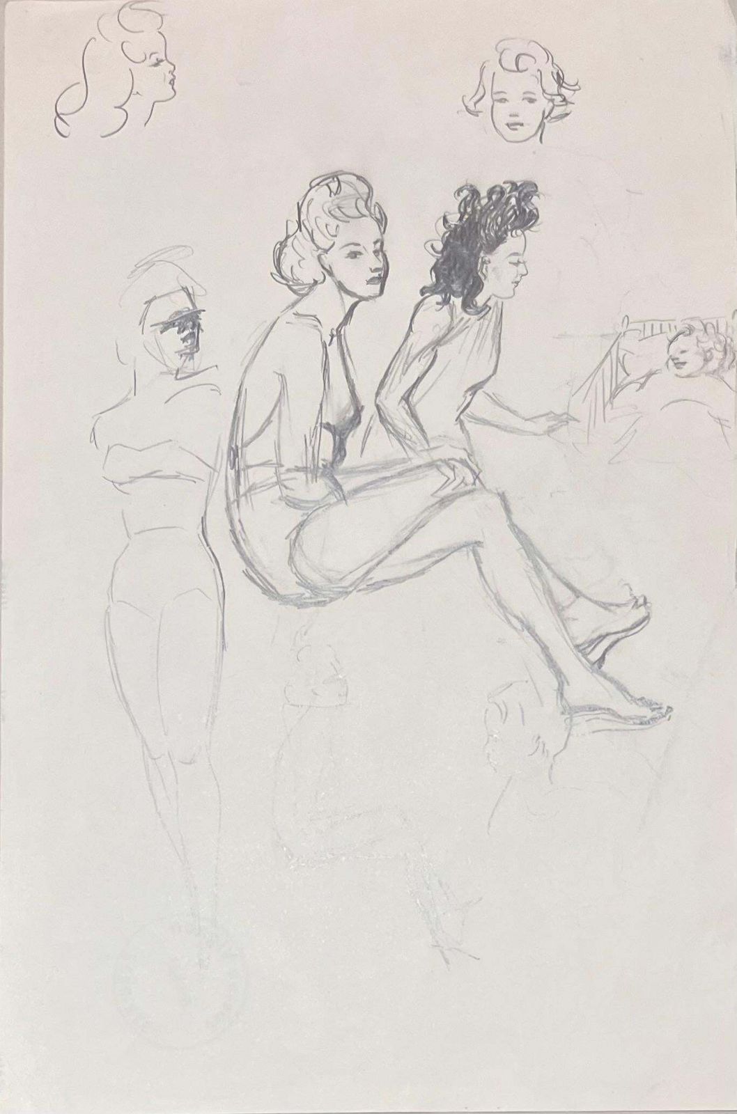 Josine Vignonmid Century French Pencil Studies Of Women In Various Poses1950's