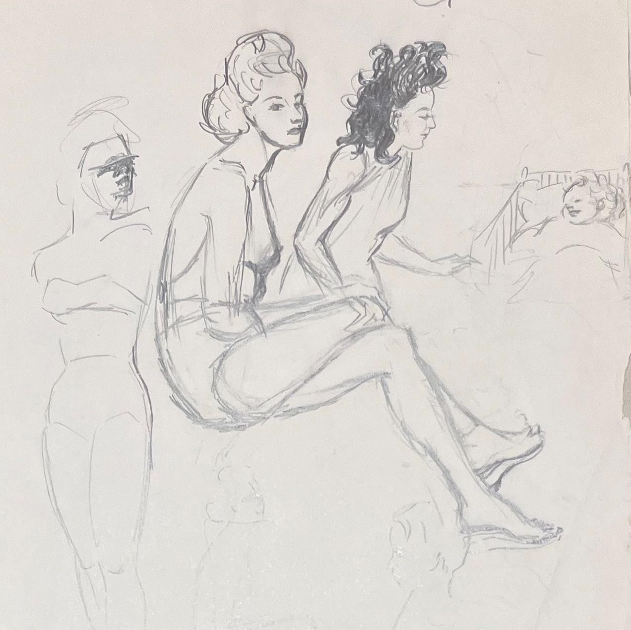 Josine Vignonmid Century French Pencil Studies Of Women In Various Poses1950's photo Art