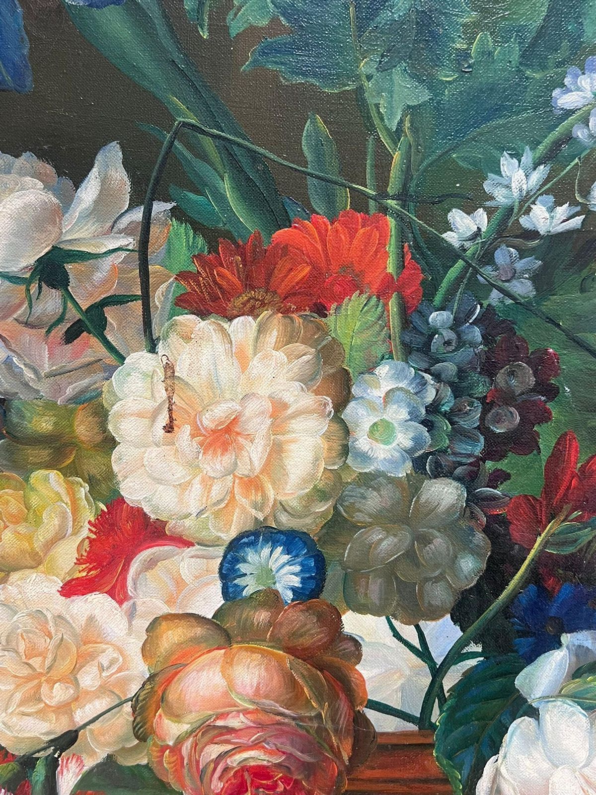 Large Classical Still Life Ornate Flowers & Birds Nest Oil Painting On Canvas photo vintage