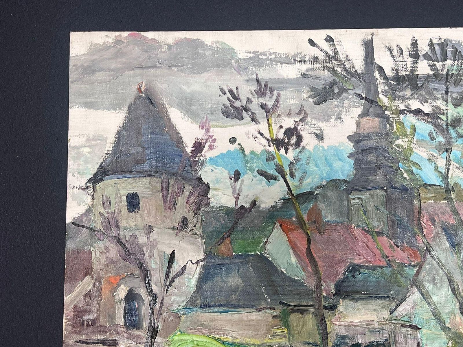 Regine Davidmid 20th Century 1950's French Post Impressionist Oil Old French Town Church1950's photo 760.0