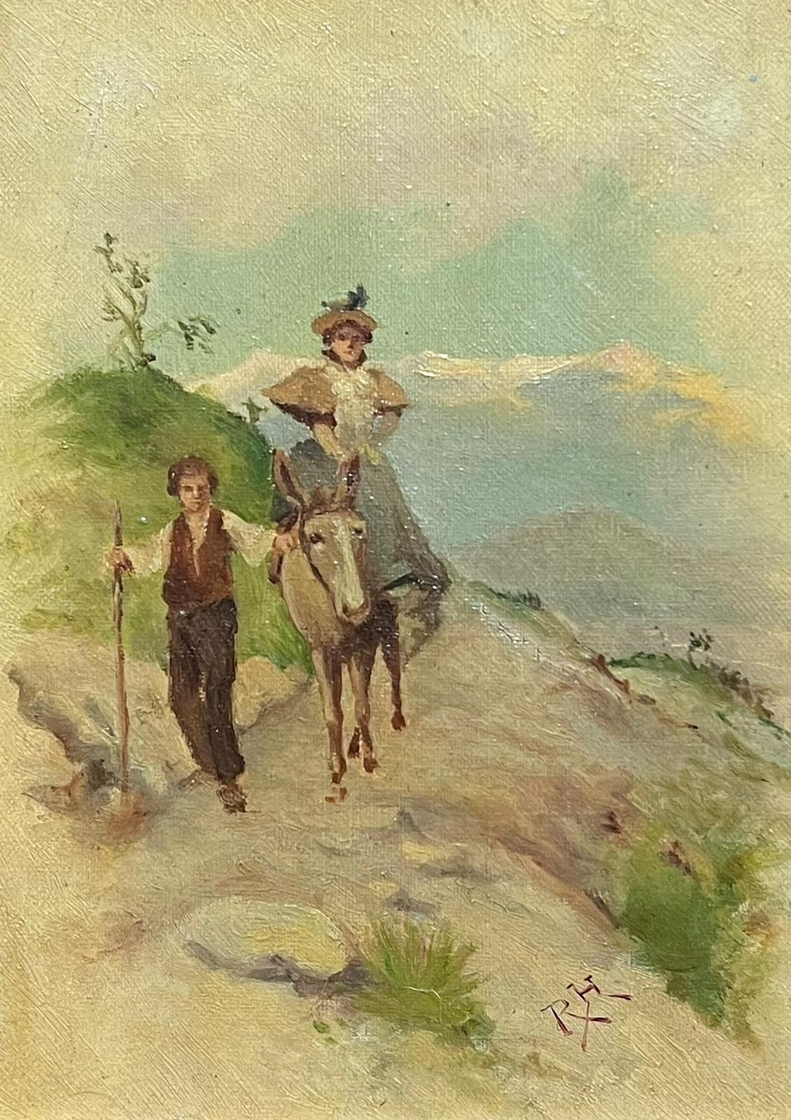 Italian 19th Centuryfigures Mountainside Pass Riding A Donkey Signed Antique Italian Oil Painting photo furniture