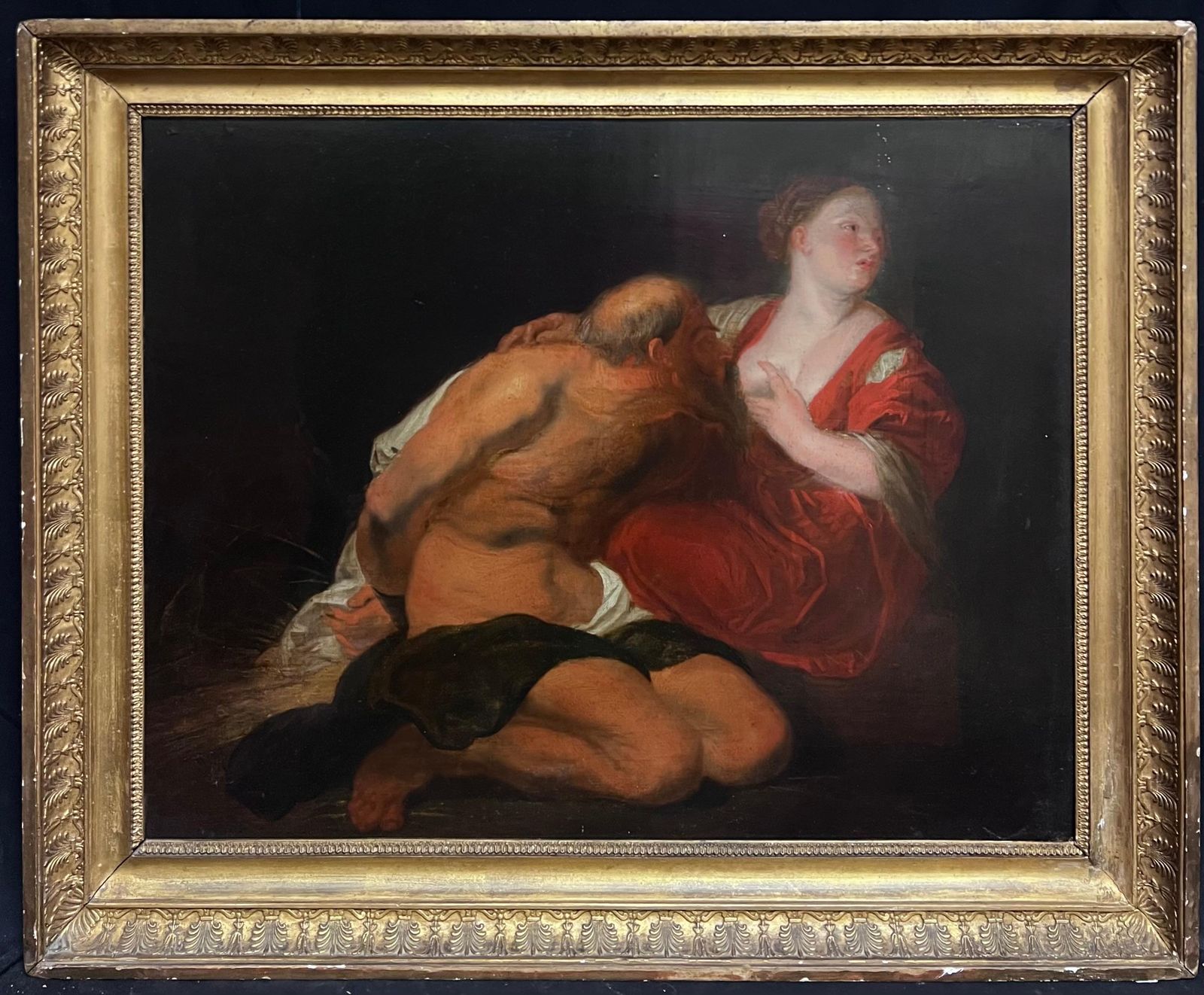 Fine 17th Century Flemish Baroque Oil Painting Roman Charity Large Wood Panel17th Century