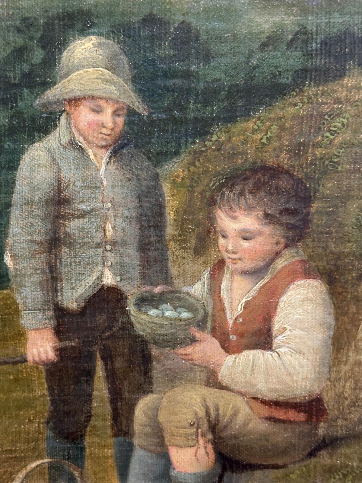 John Pennington (1773 1841) Huge Georgian 1820's English Oil Industrial Landscape With Mills Children Picnicc. 1820's photo vintage