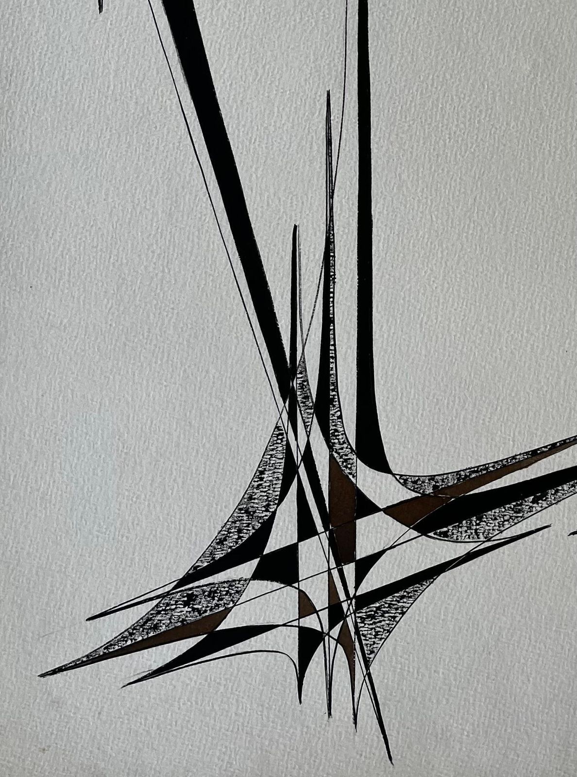 Serge Guerin (1916)mid Century French Geometric Abstract Black And Brown Ink Drawing On Paper photo Art