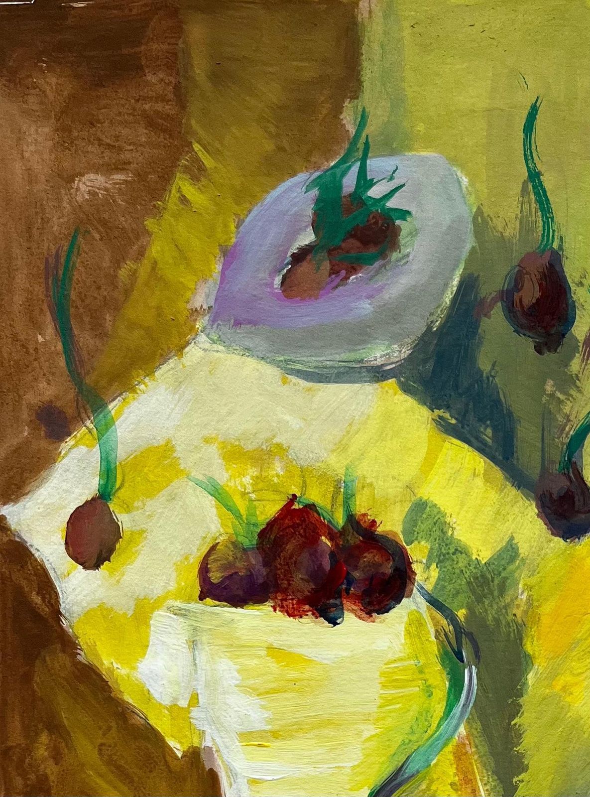 Guy Nicod Vibrant Still Life With Fruit And Yellow Drapery French Modernist Gouache photo 534.0