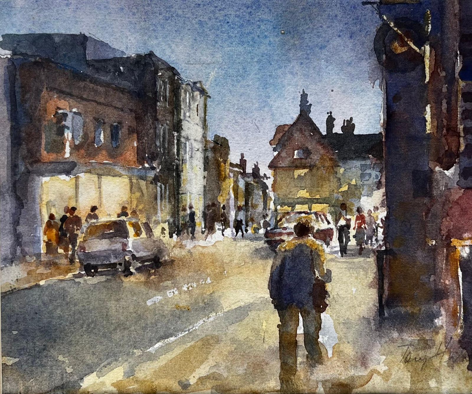 Anthony Herbertevening Scene On Southwold High Street Original British Townscape Watercolour
