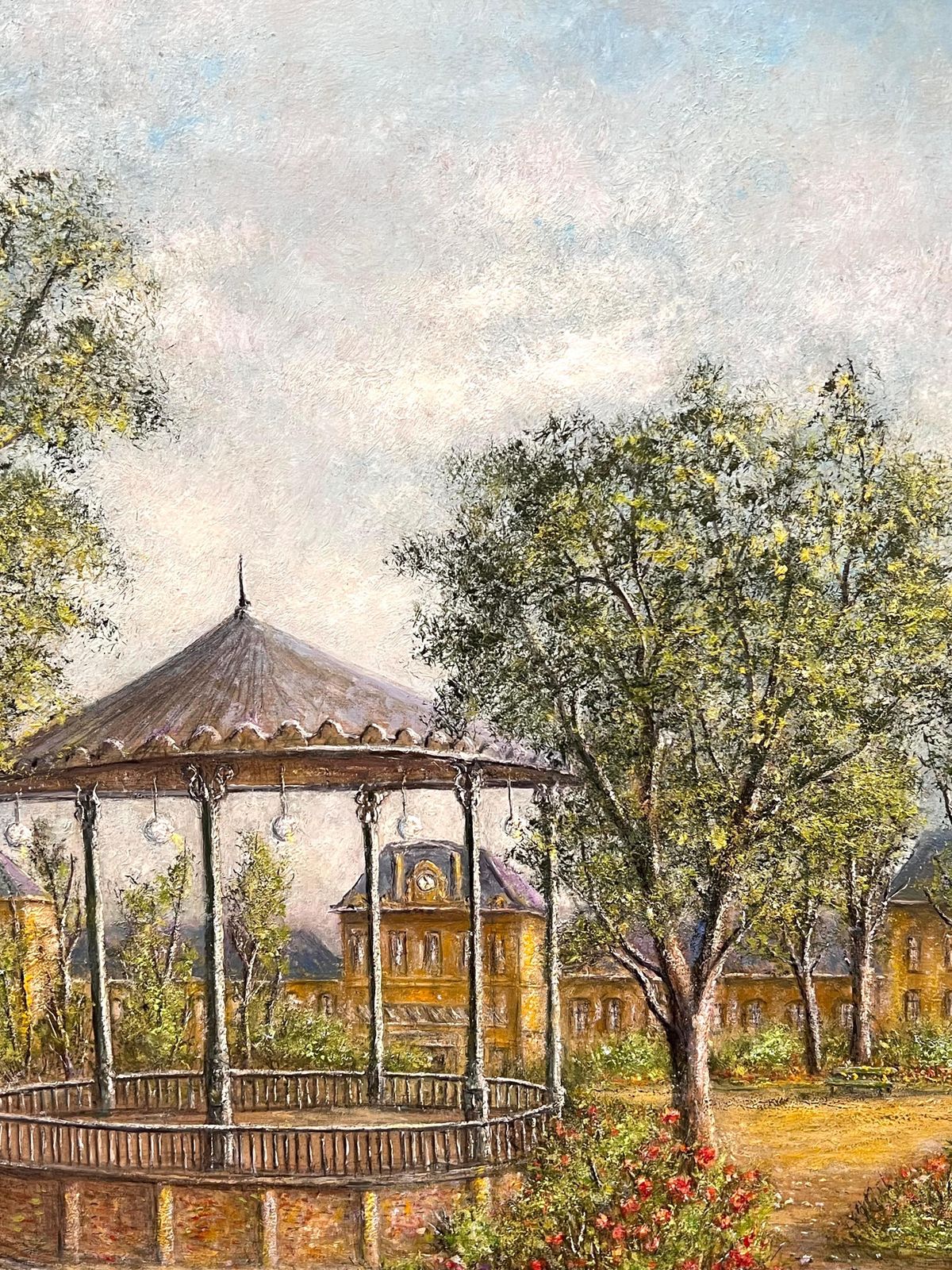 Jean Fouriesummer Grandstand In A Floral Garden Grounds Oil Landscape Painting photo vintage
