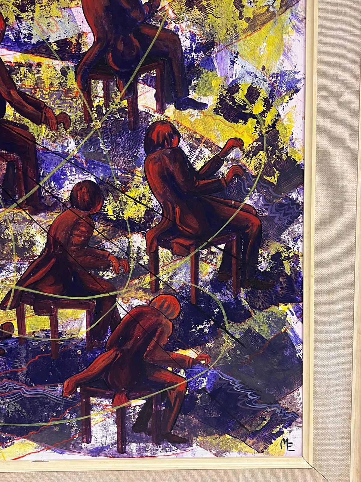 Mary Edwardslarge British 20th Century Abstract Painting The Piano Concert Figurative Work photo Art