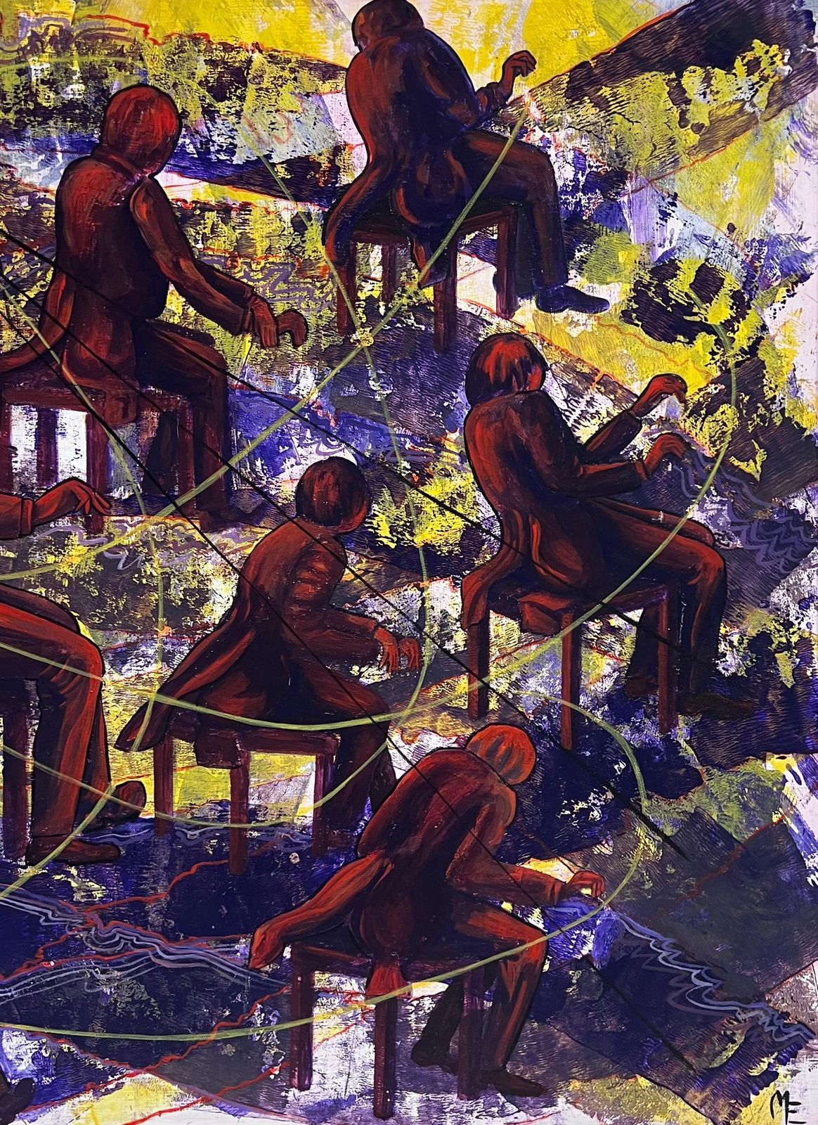 Mary Edwardslarge British 20th Century Abstract Painting The Piano Concert Figurative Work photo 1009.0
