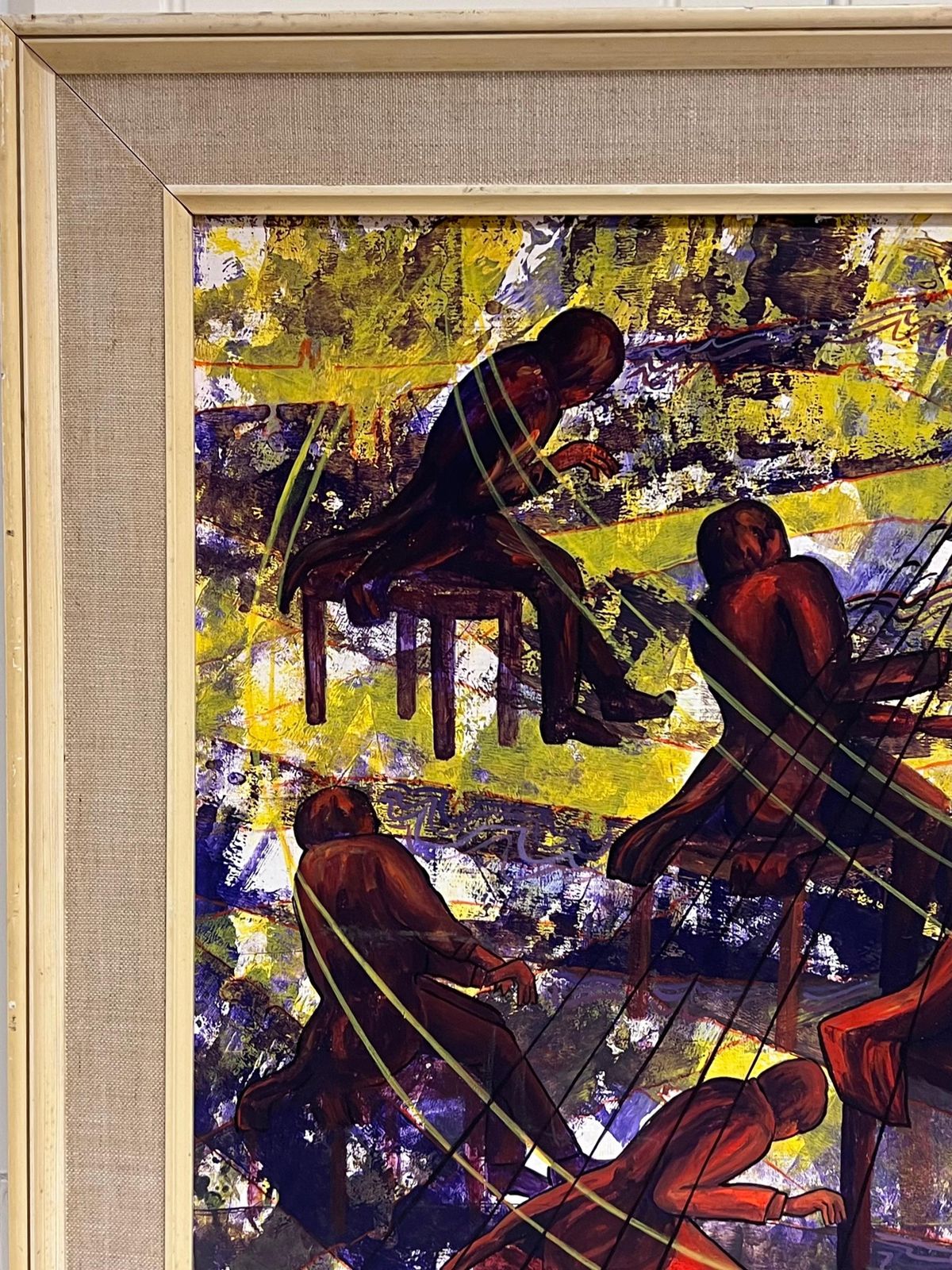 Mary Edwardslarge British 20th Century Abstract Painting The Piano Concert Figurative Work photo vintage