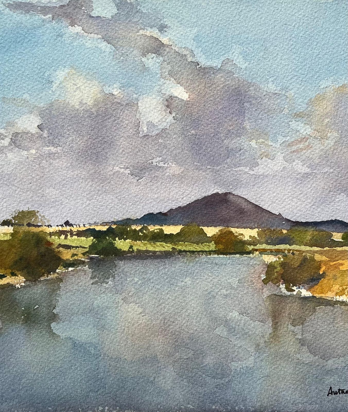 Anthony Averybritish Impressionist Watercolor Of The Wrekin And River Landscape photo 377.0
