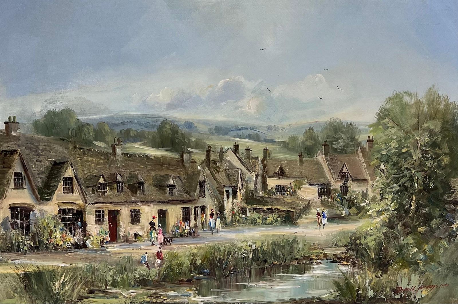 Donald Jennings Arlington Row Bibury The Cotswolds England Original Signed Oil Painting 1996 photo furniture