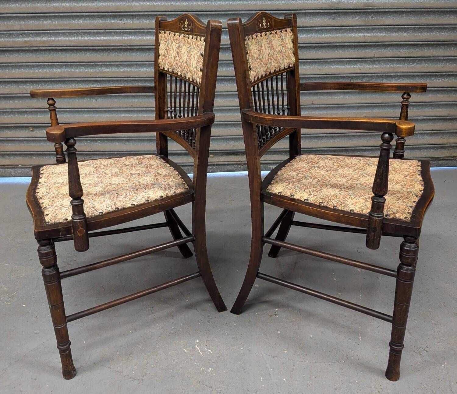 Pair Of Mid Victorian Inlaid Spindled Back Salon Elbow Chairs photo furniture