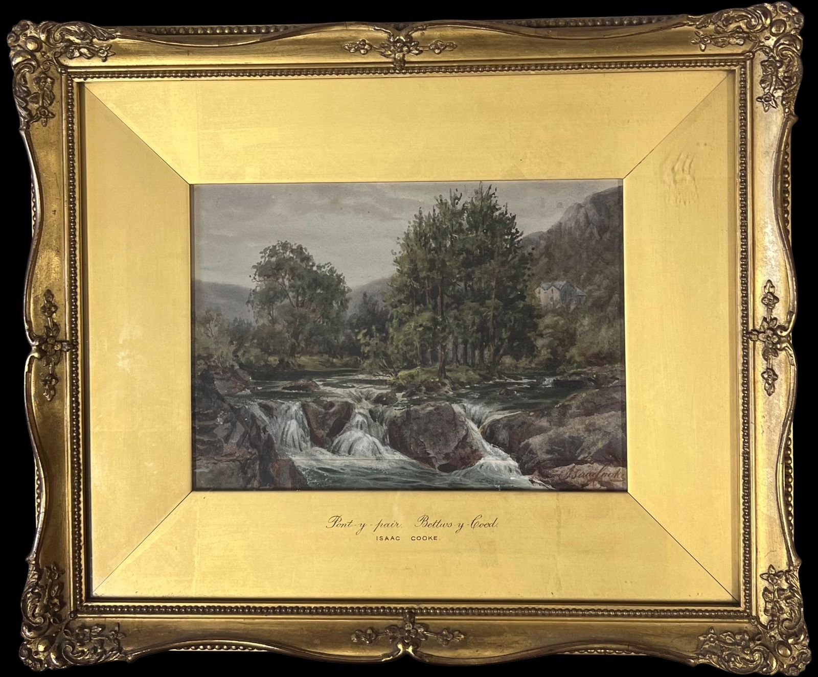 Issac Cooke Fine Victorian Watercolor Painting Pont Y Pair Bettws Y Coed Wales Waterfall