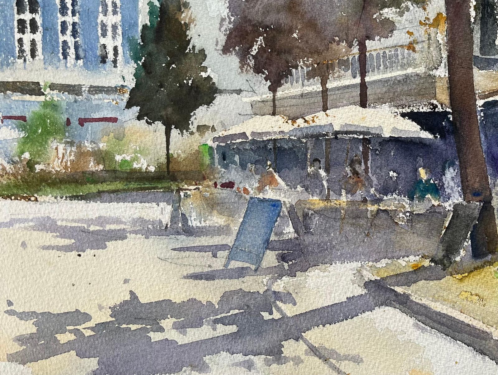 Anthony Avery British Impressionist Watercolor Of Busy Café In The Shade Of A Sunlit Square photo Art