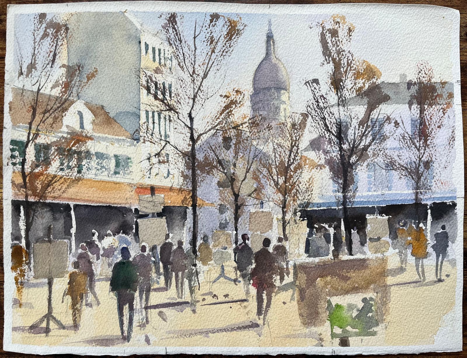 Anthony Avery British Watercolor Of A Bustling Montmartre Street Scene With Sacré Cœur photo furniture
