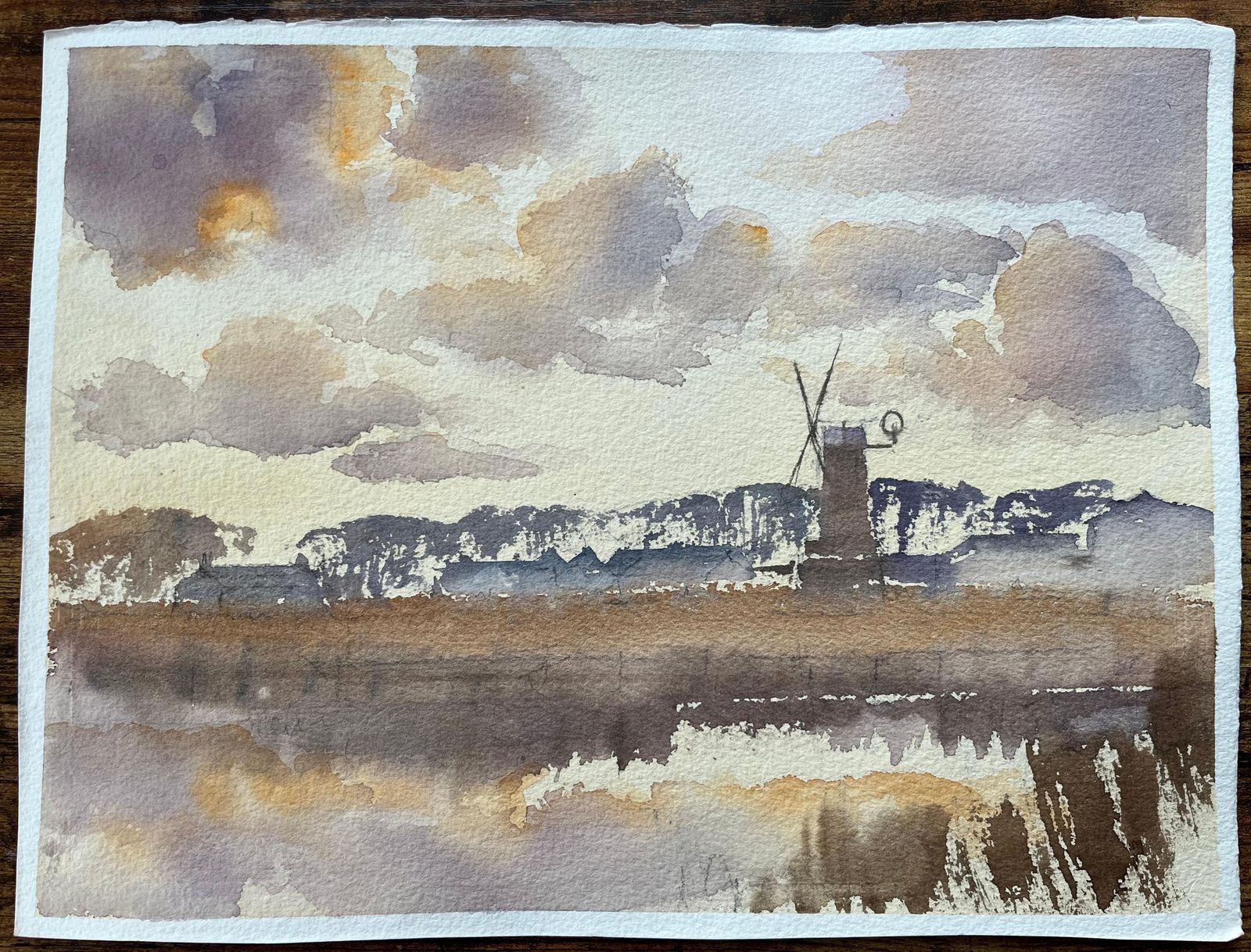 Anthony Avery British Impressionist Watercolor Of Countryside Windmill And Reflected Skies photo furniture