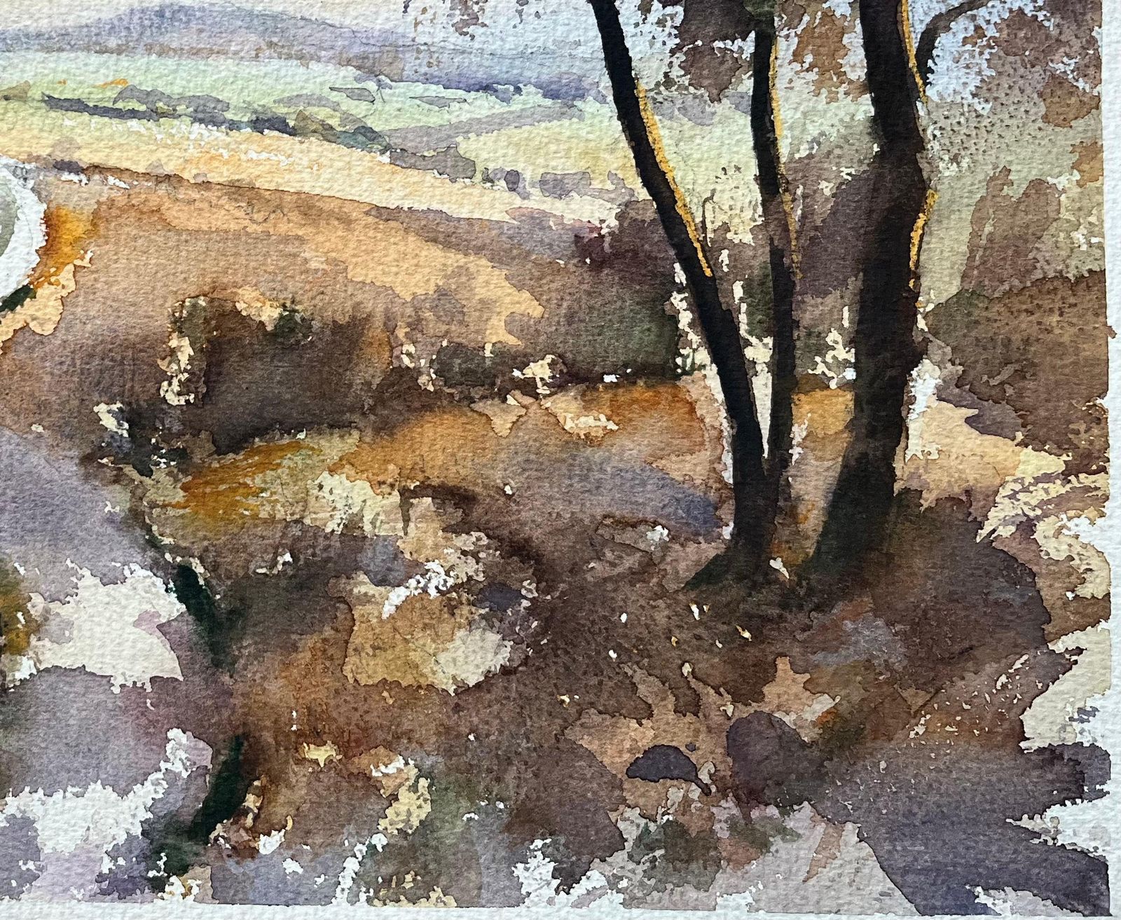 Anthony Avery British Impressionist Watercolor Of A Tranquil Country Lane With Rolling Hills photo Art