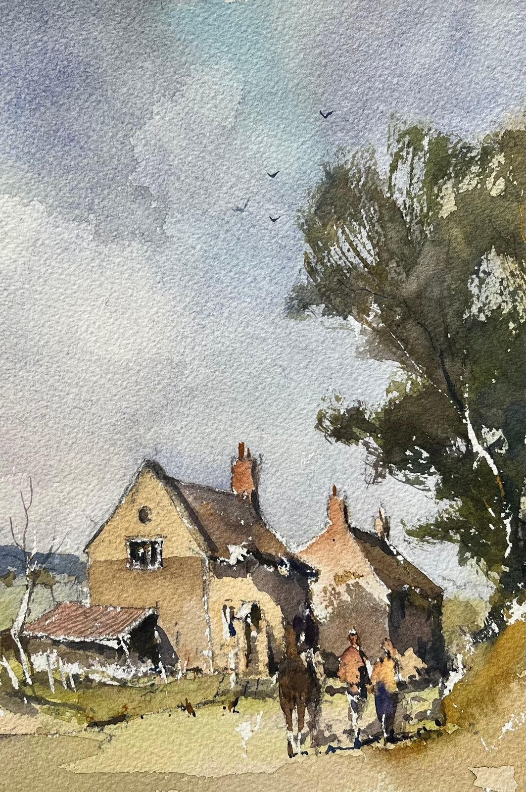 Anthony Avery British Impressionist Watercolor Of Rural Farmstead And Horse Riders photo Art