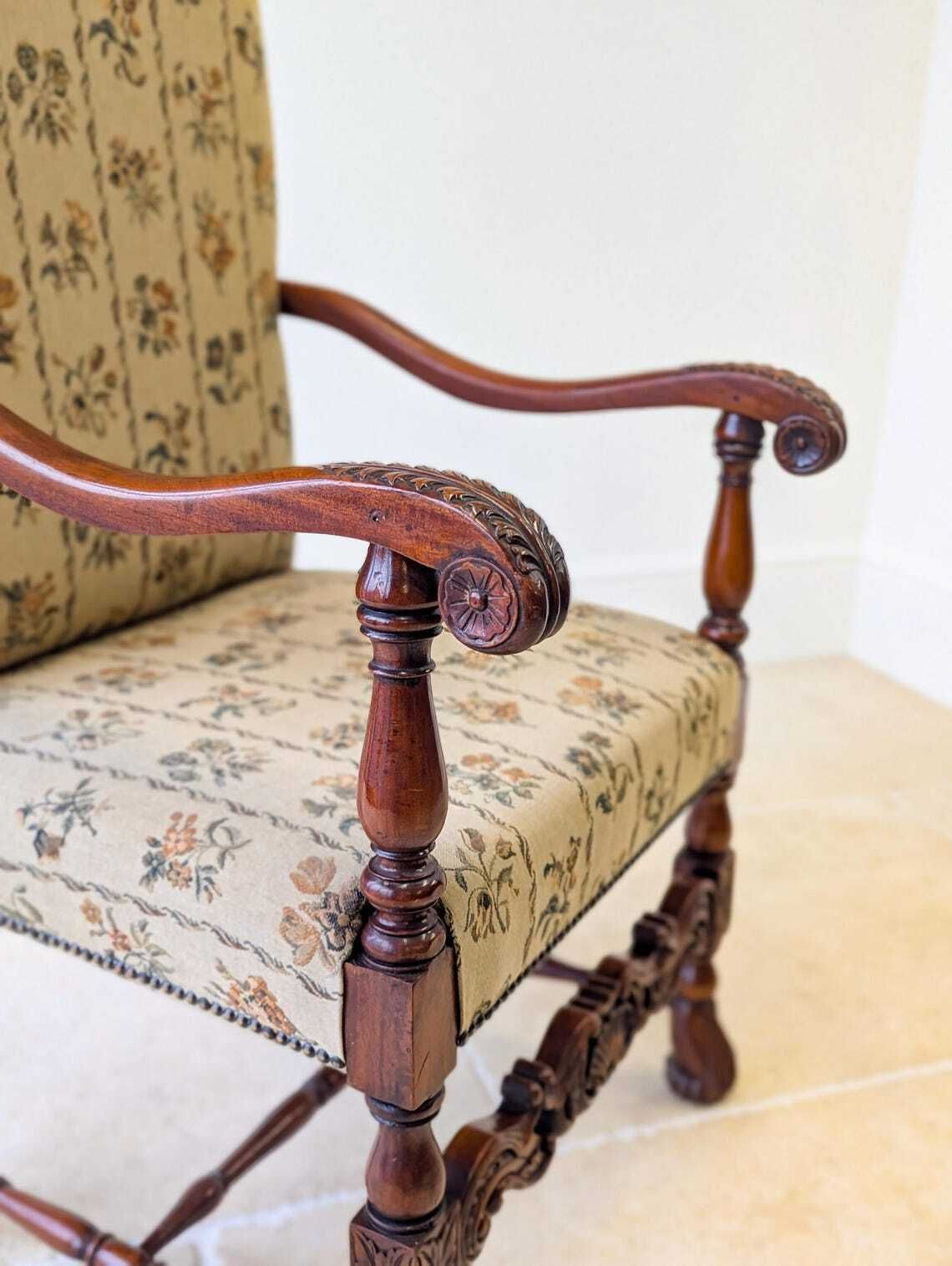 Pair Of Antique Late Victorian Walnut Armchairs C.1890 photo vinterior