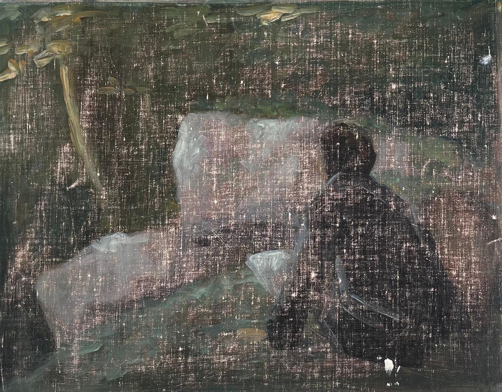 Robert Ladou Artist Sketching The Stream In The Woodland Original French Artwork 20th Century