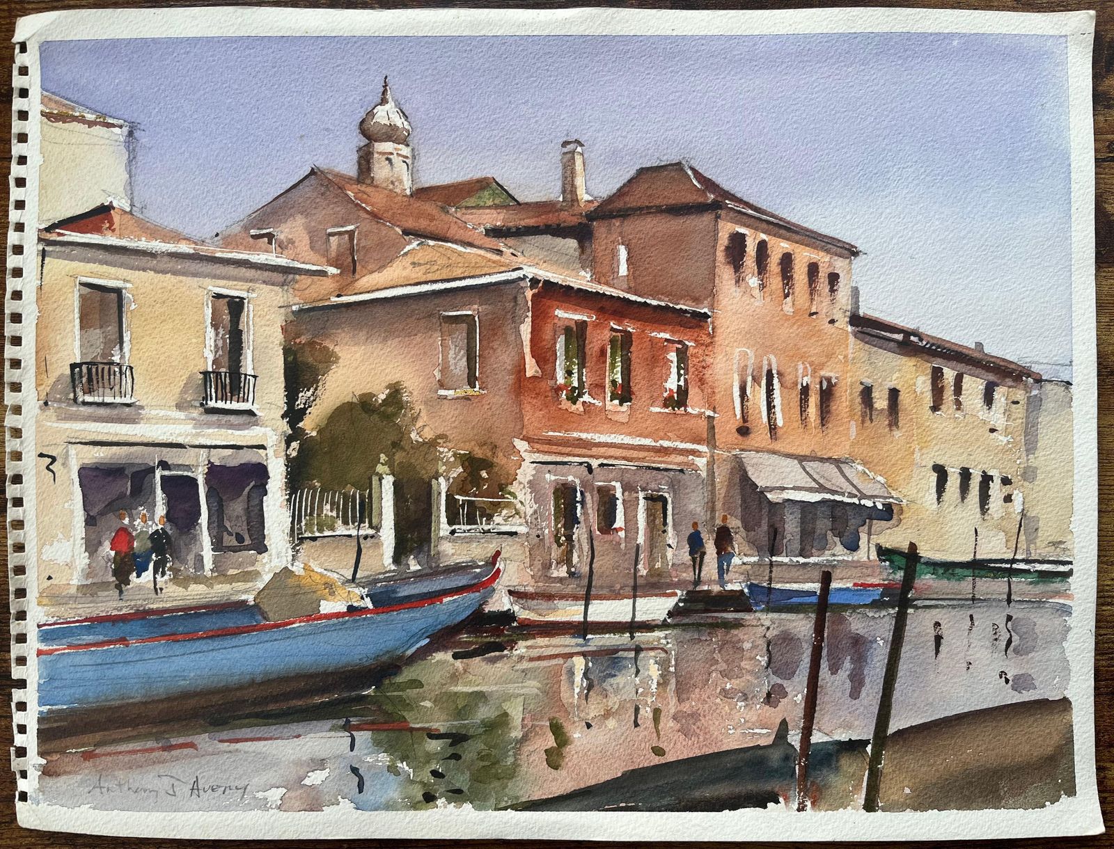 Anthony Avery British Impressionist Watercolor Of Venetian Canal Scene With Colourful Facades photo furniture