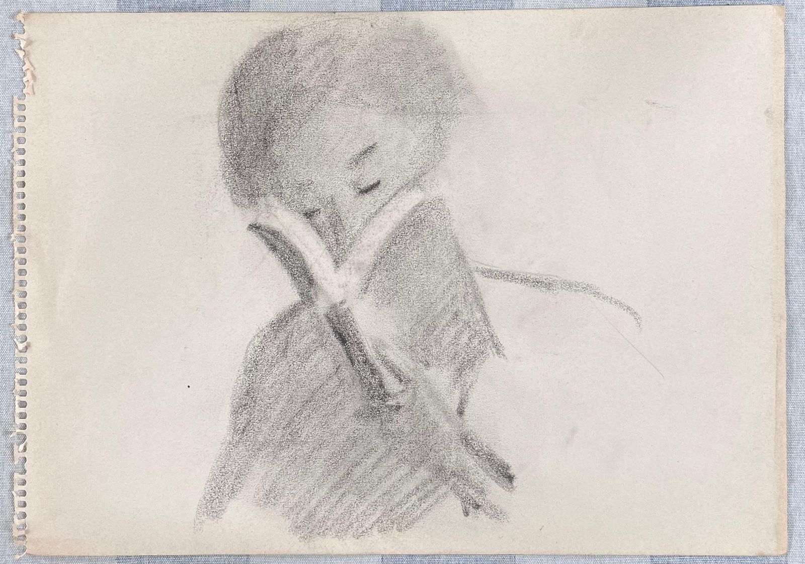 Robert Ladou Pencil Sketch Portrait Of A Lady In Deep Reading Original French Artwork 20th Century photo furniture