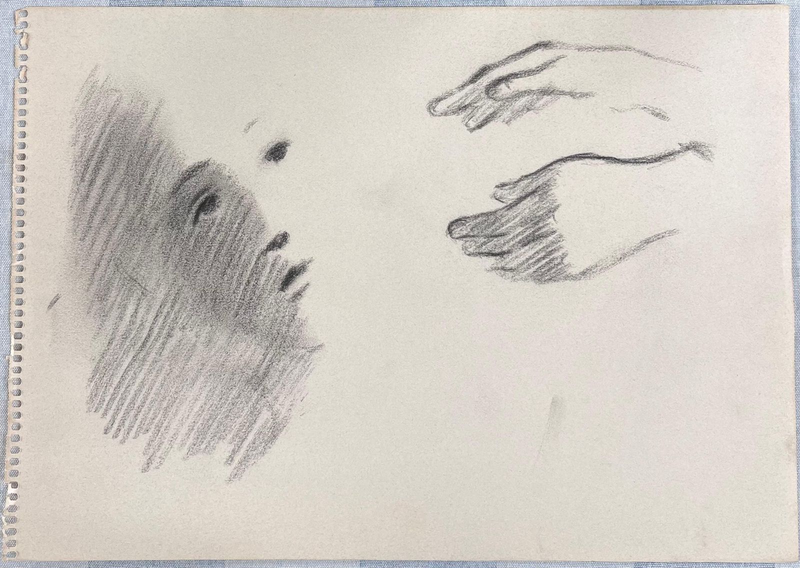 Robert Ladou Blurred Pencil Sketch Of A Face And Hands Original French Artwork 20th Century photo for sale