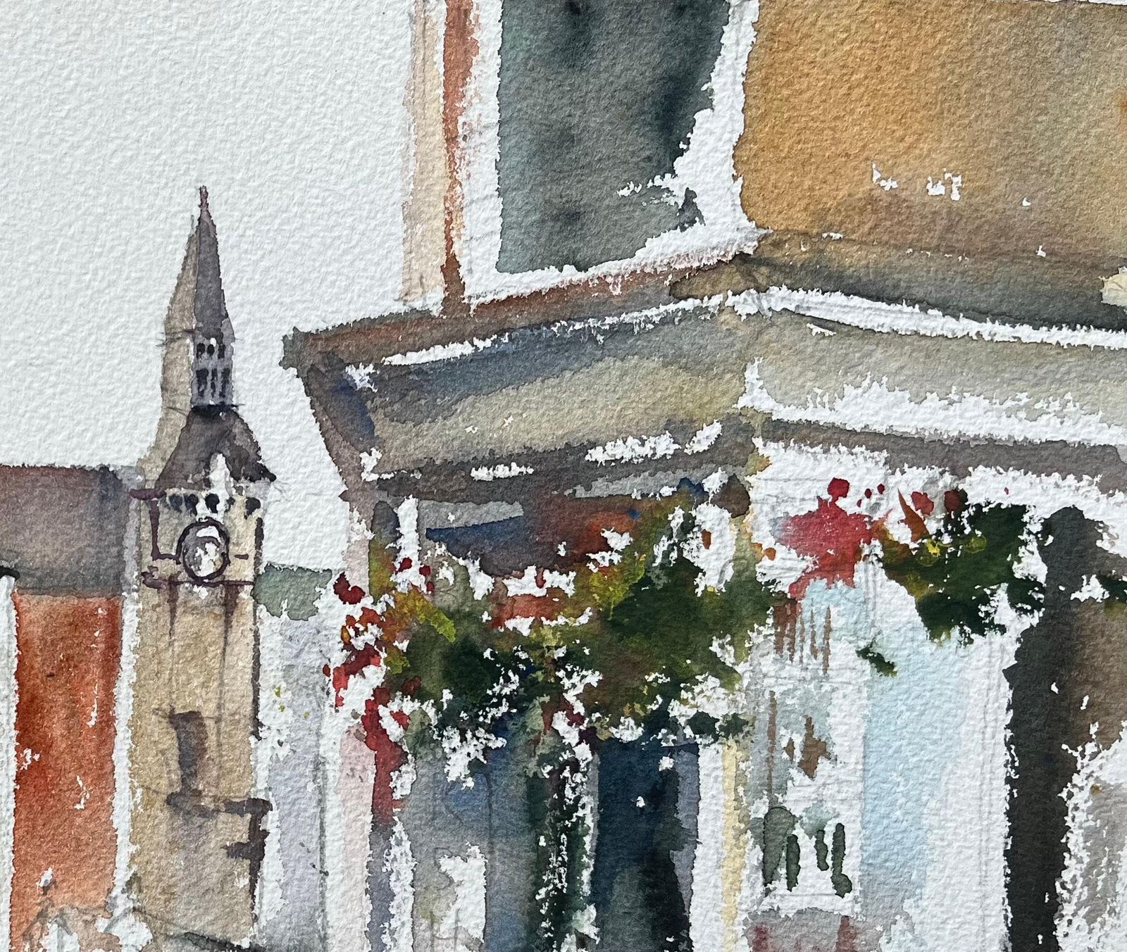 Anthony Avery British Watercolor Of A Clock Tower And Village Street Scene With Figures photo Art