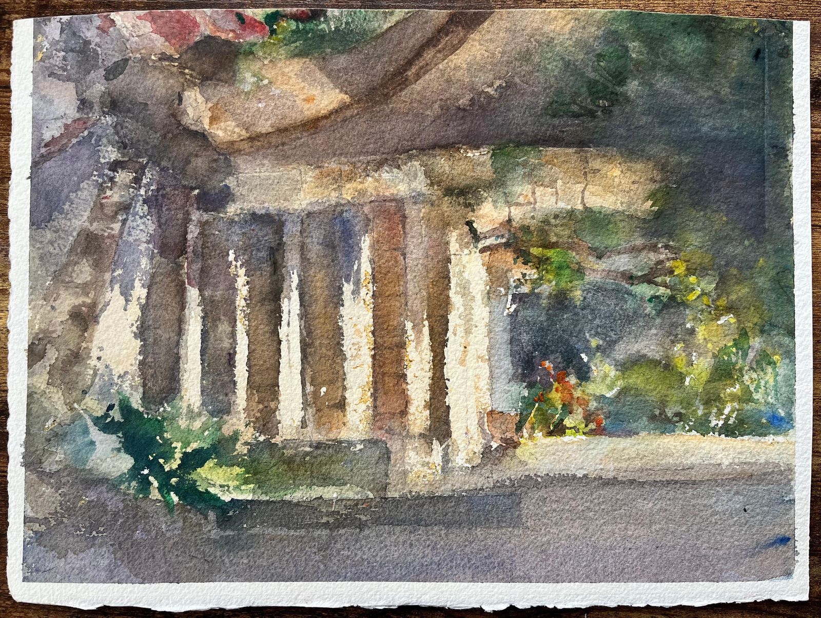 Anthony Avery British Watercolor Architectural Detail With Stone Columns And Greenery photo furniture