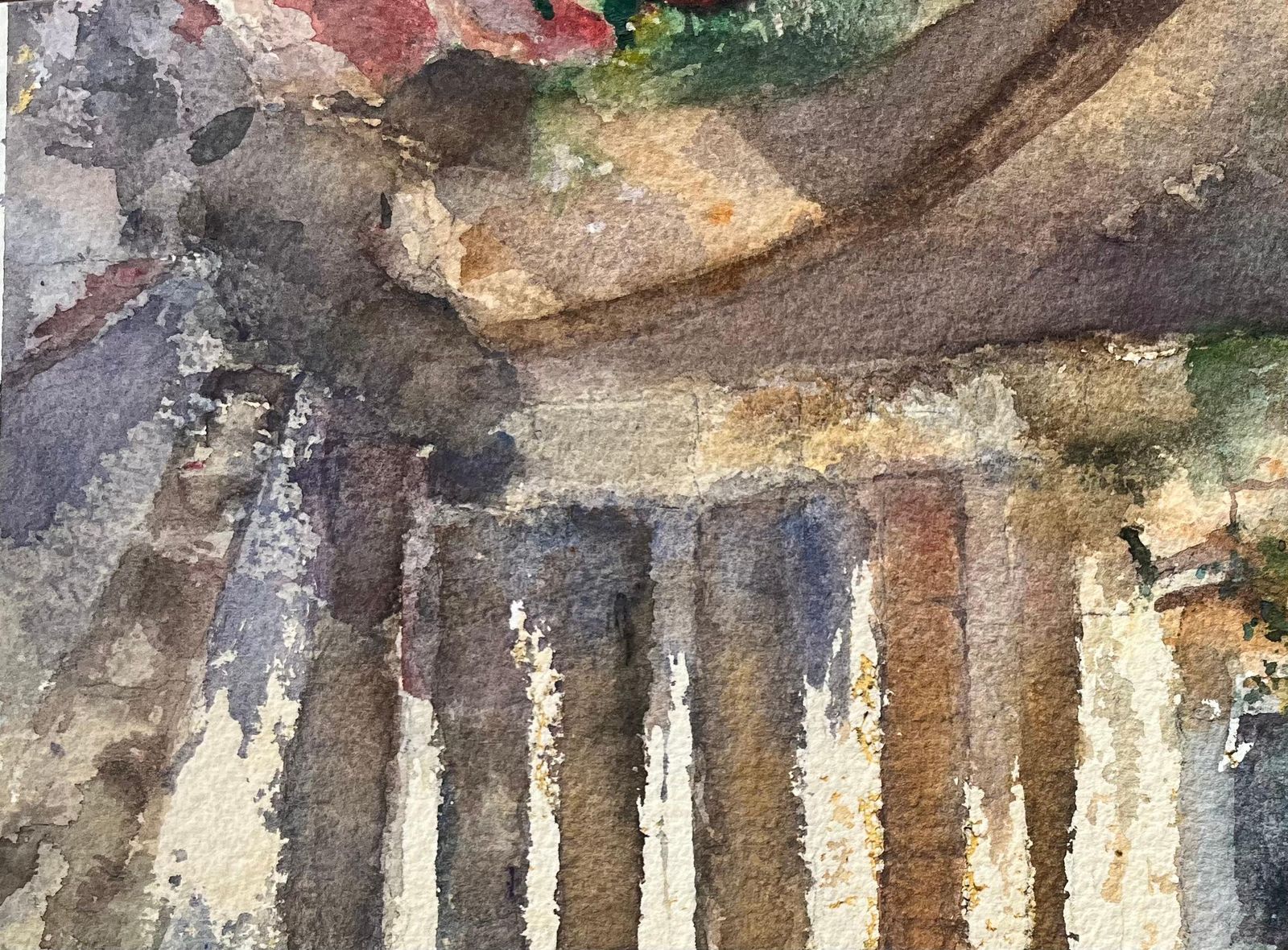 Anthony Avery British Watercolor Architectural Detail With Stone Columns And Greenery photo 395.0