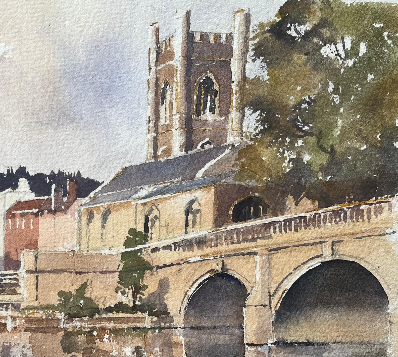 Anthony Avery British Impressionist Watercolor Of Riverside Buildings, A Church And Bridge photo Art