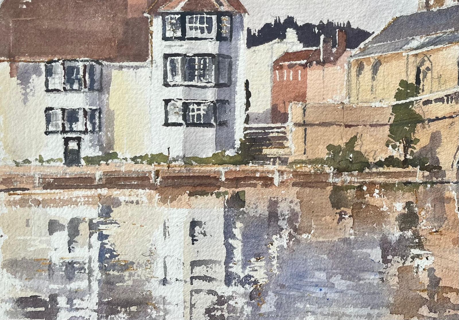 Anthony Avery British Impressionist Watercolor Of Riverside Buildings, A Church And Bridge photo 415.0
