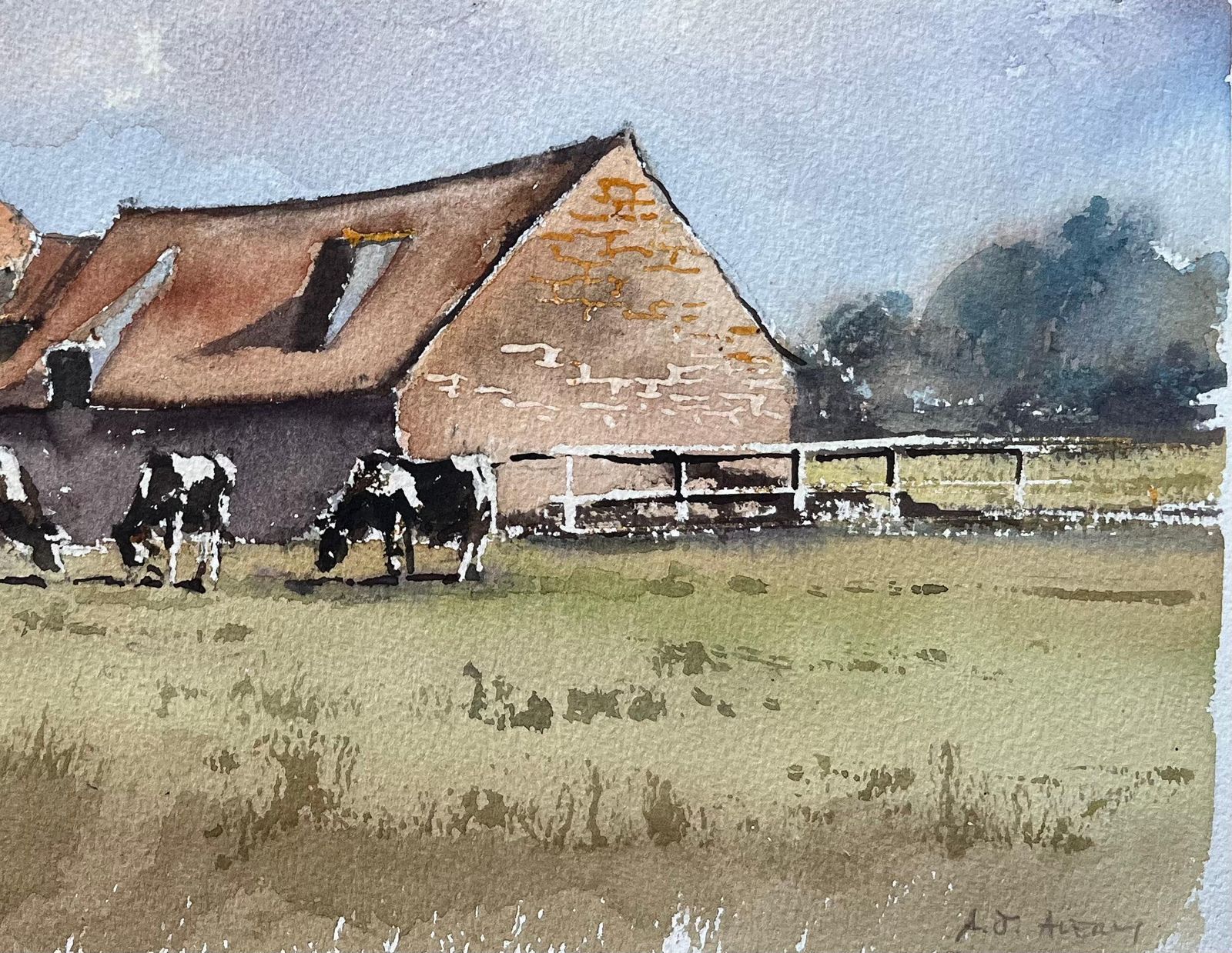 Anthony Avery British Impressionist Watercolor Of A Rural Farmstead With Grazing Cows photo 474.0