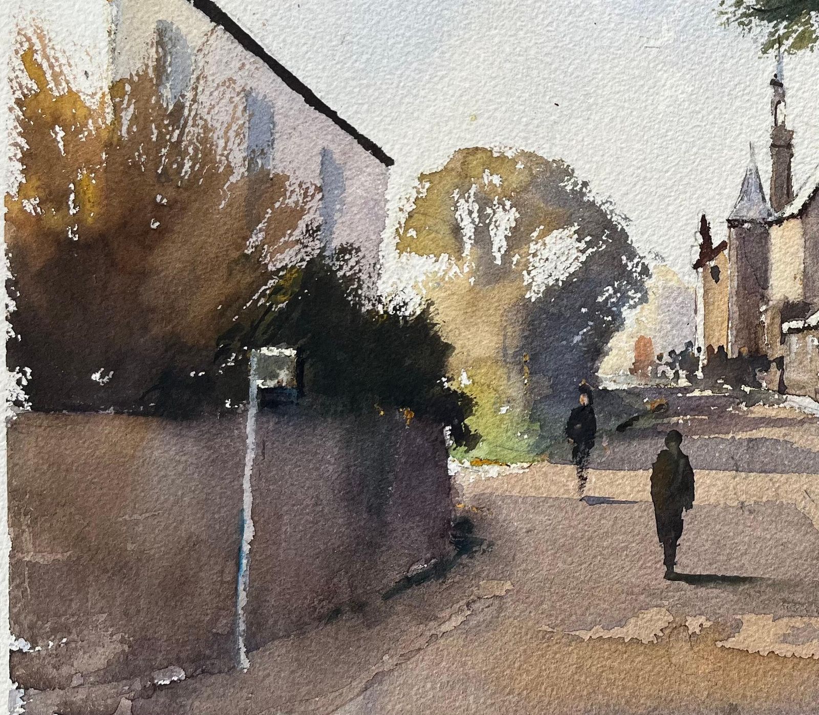 Anthony Avery British Watercolor Village Street With Church And Figures photo for sale