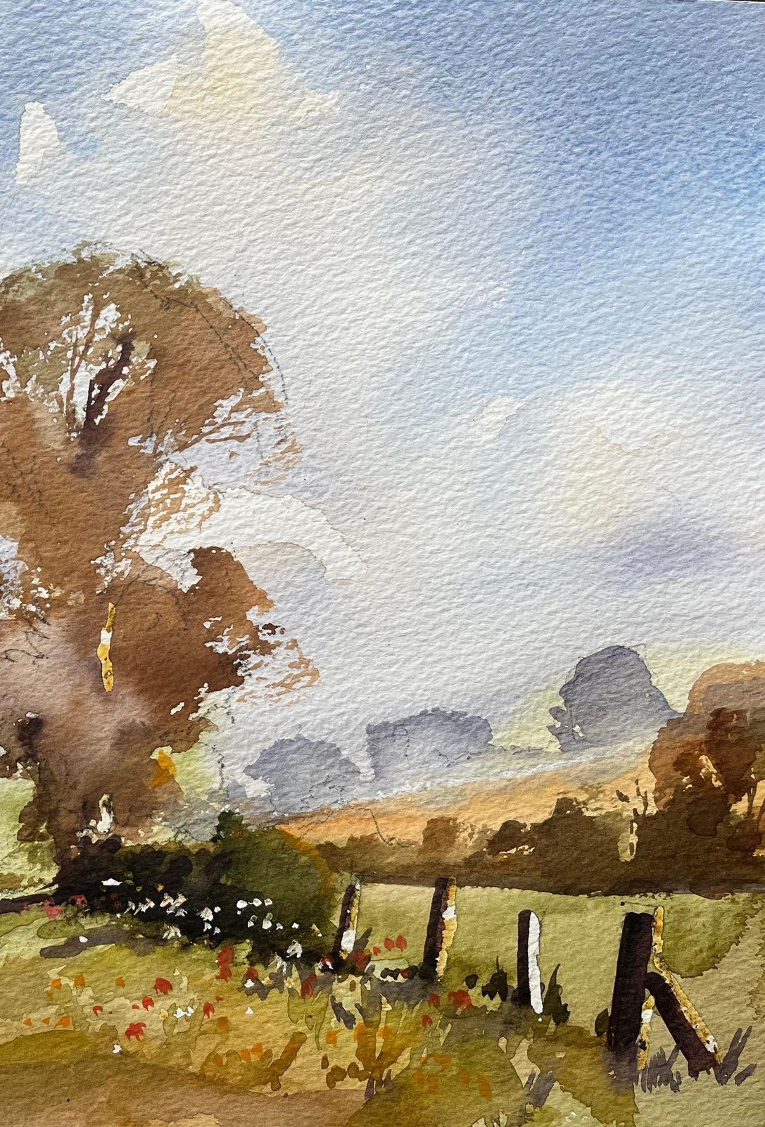 Anthony Avery British Impressionist Watercolor Of Geese Crossing A Quiet Country Lane photo furniture