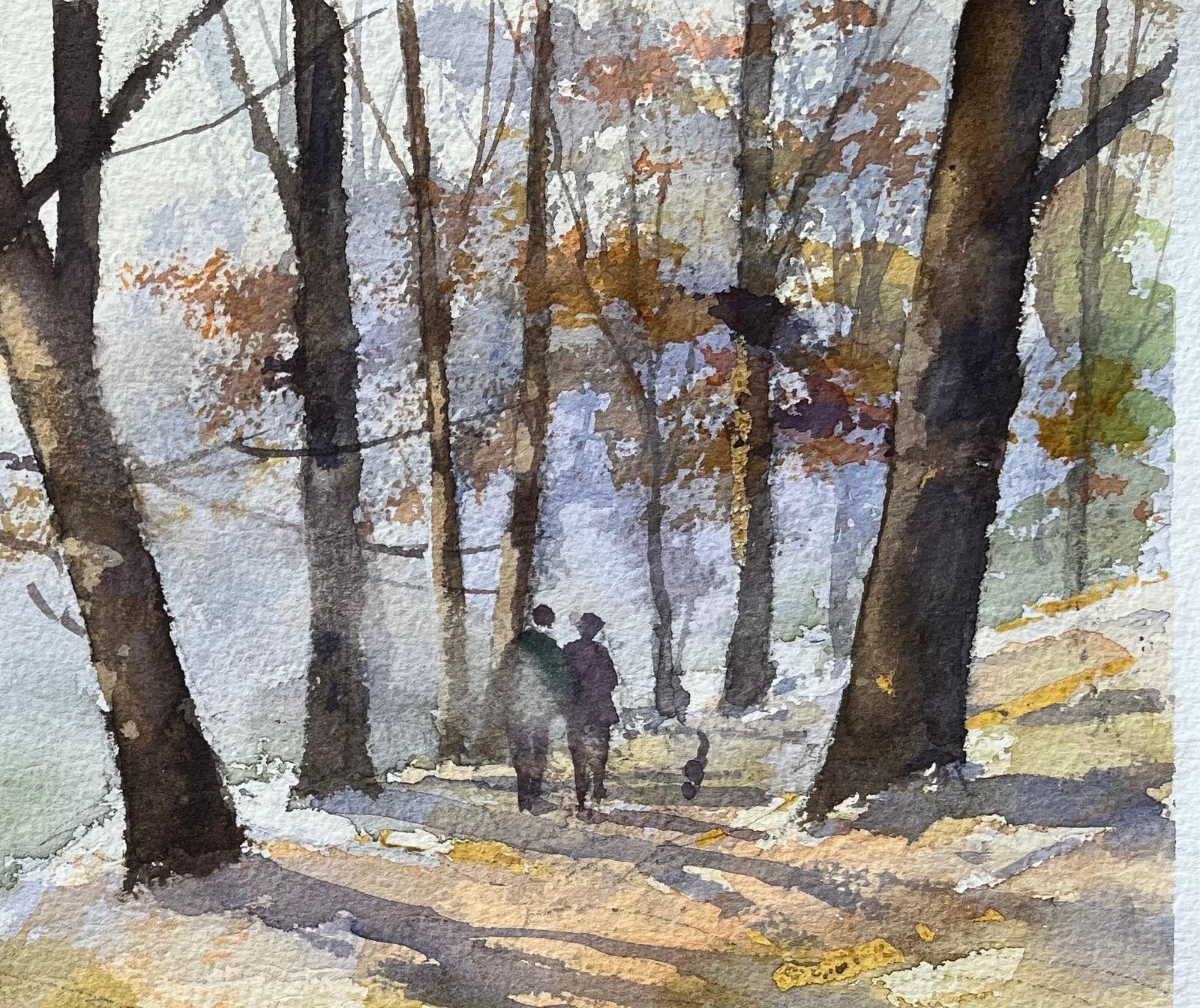Anthony Avery British Impressionist Watercolor Of Woodland Path With Figures And Dog photo Art