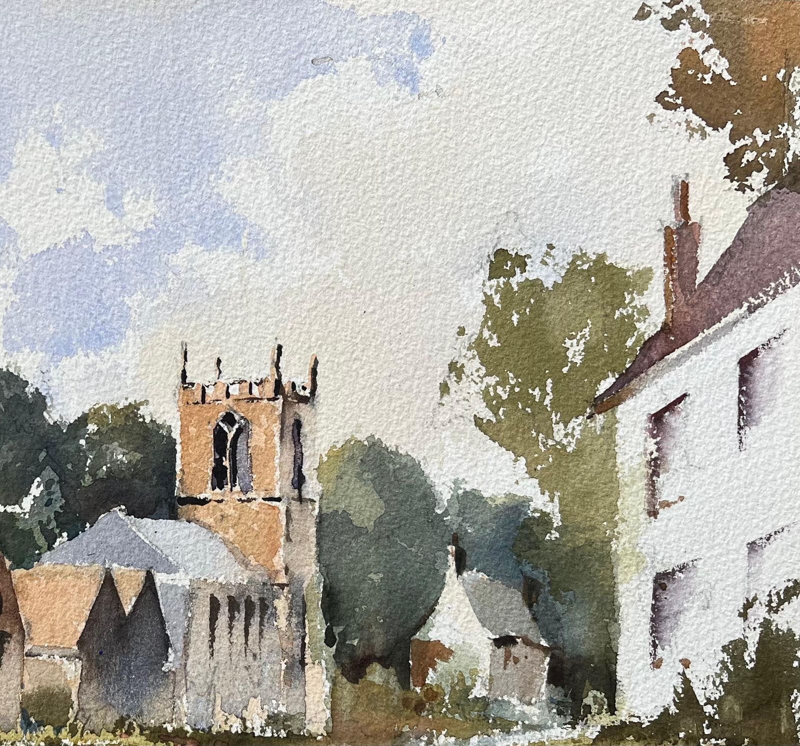 Anthony Avery British Watercolor Of A Quaint Village Scene With Church photo Art