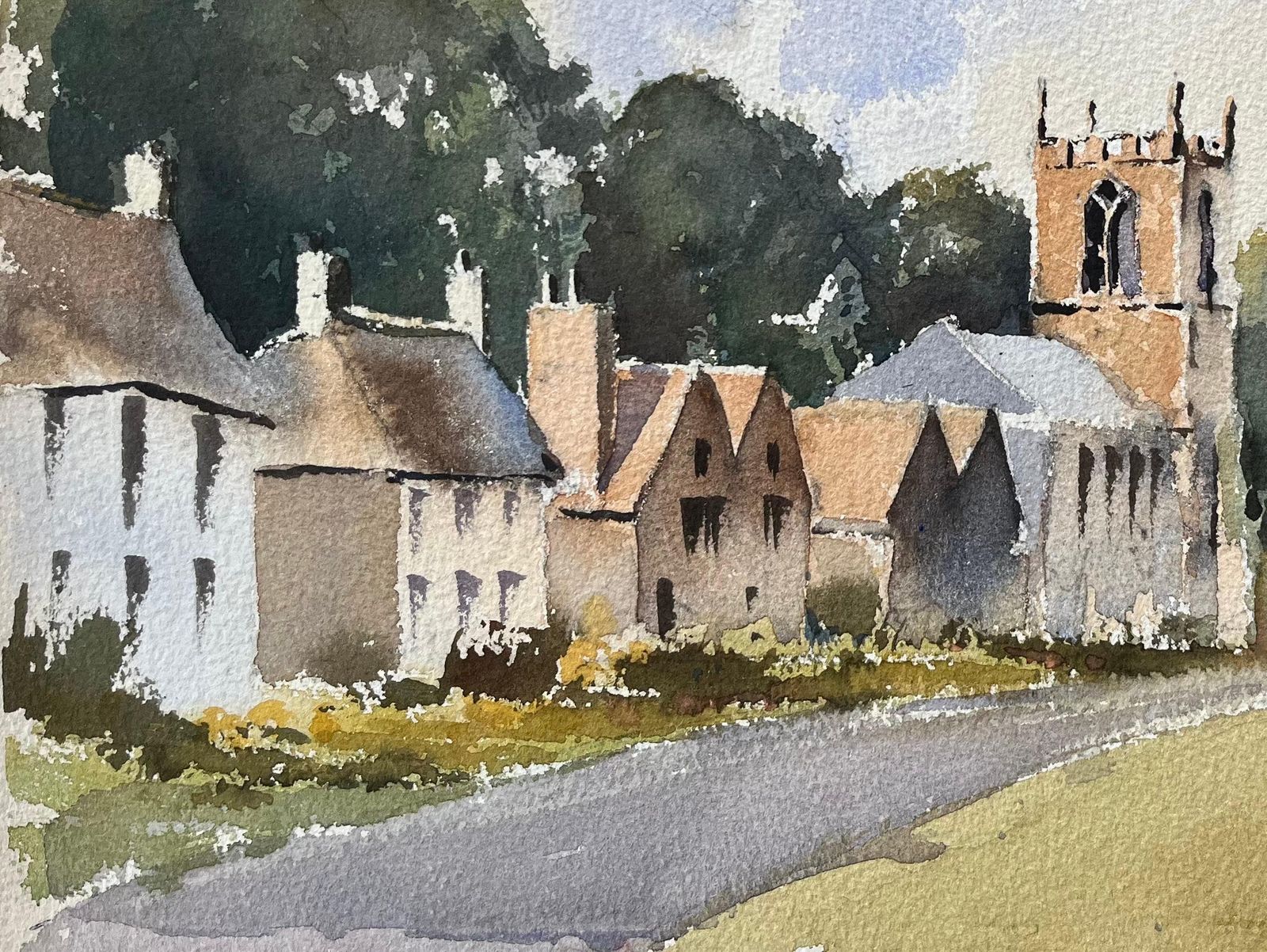 Anthony Avery British Watercolor Of A Quaint Village Scene With Church photo 495.0