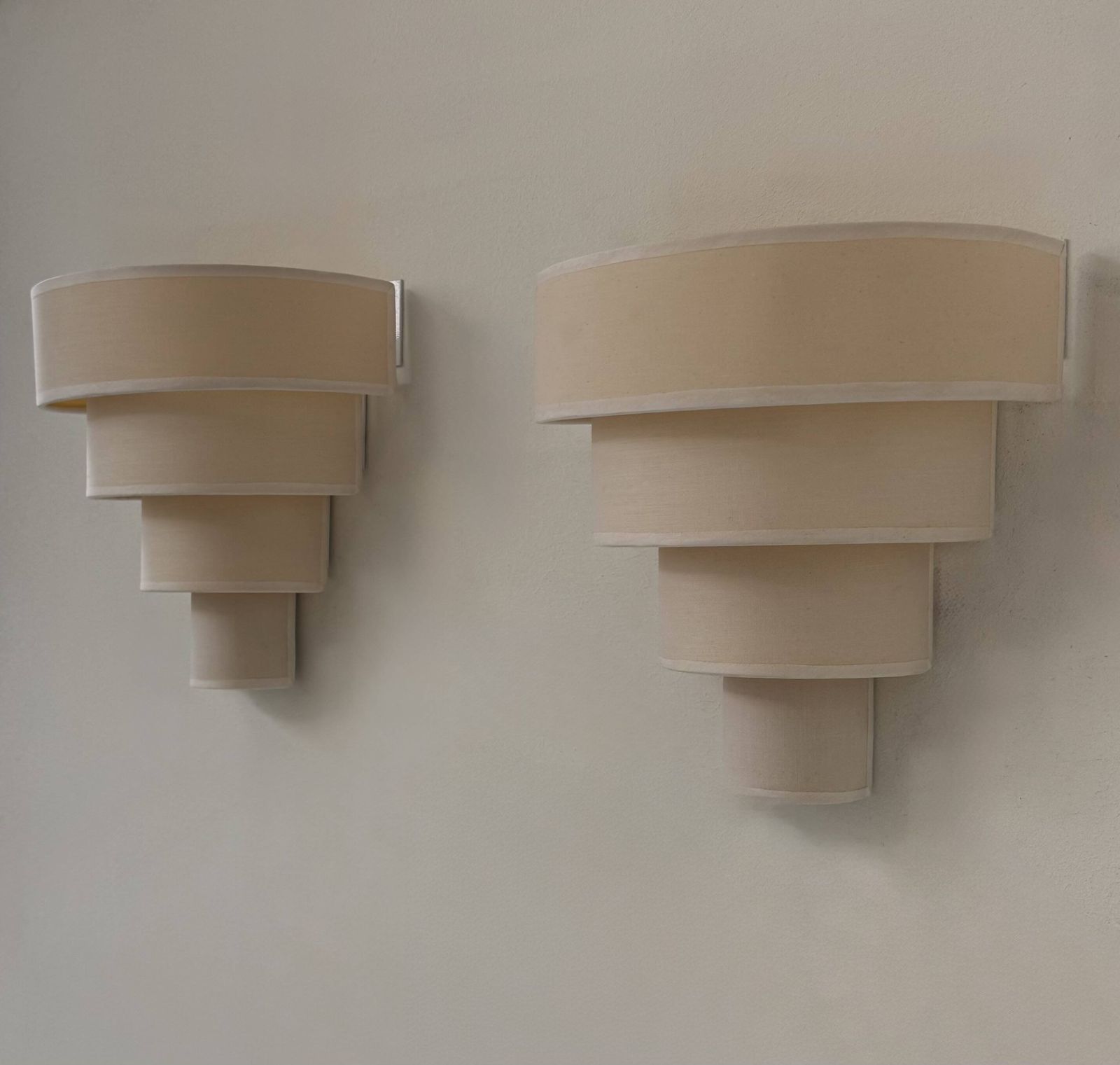 Pair Of Vintage Wall Lights, Beige Fabric, Arlus, France, 1980. photo for sale