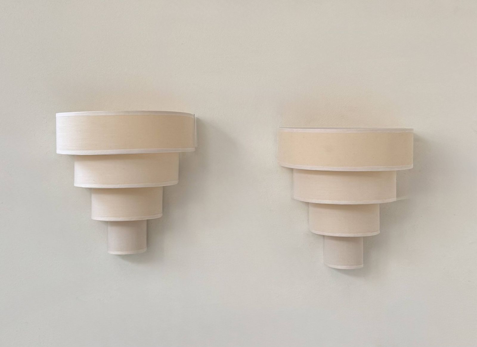 Pair Of Vintage Wall Lights, Beige Fabric, Arlus, France, 1980. photo buy