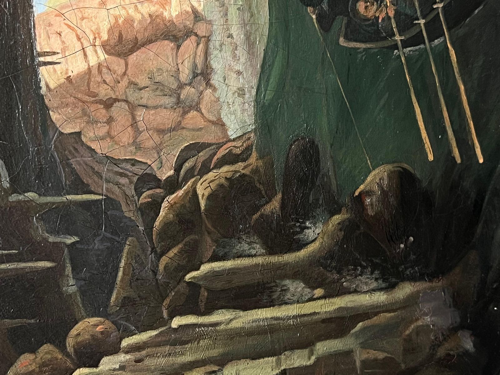 Italian 1800's Early 19th Century Italian Painting Boat Expedition Grotto Coastal Cave photo buy