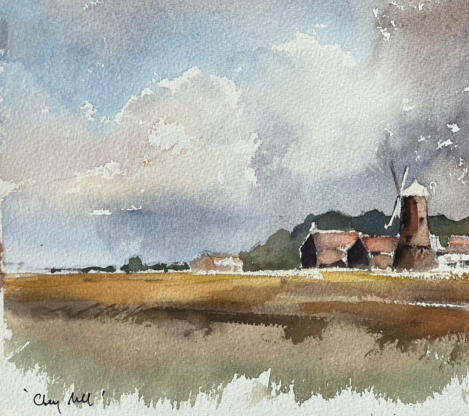Anthony Avery British Original Watercolor Of A Rustic Windmill And Village Scene photo 505.0