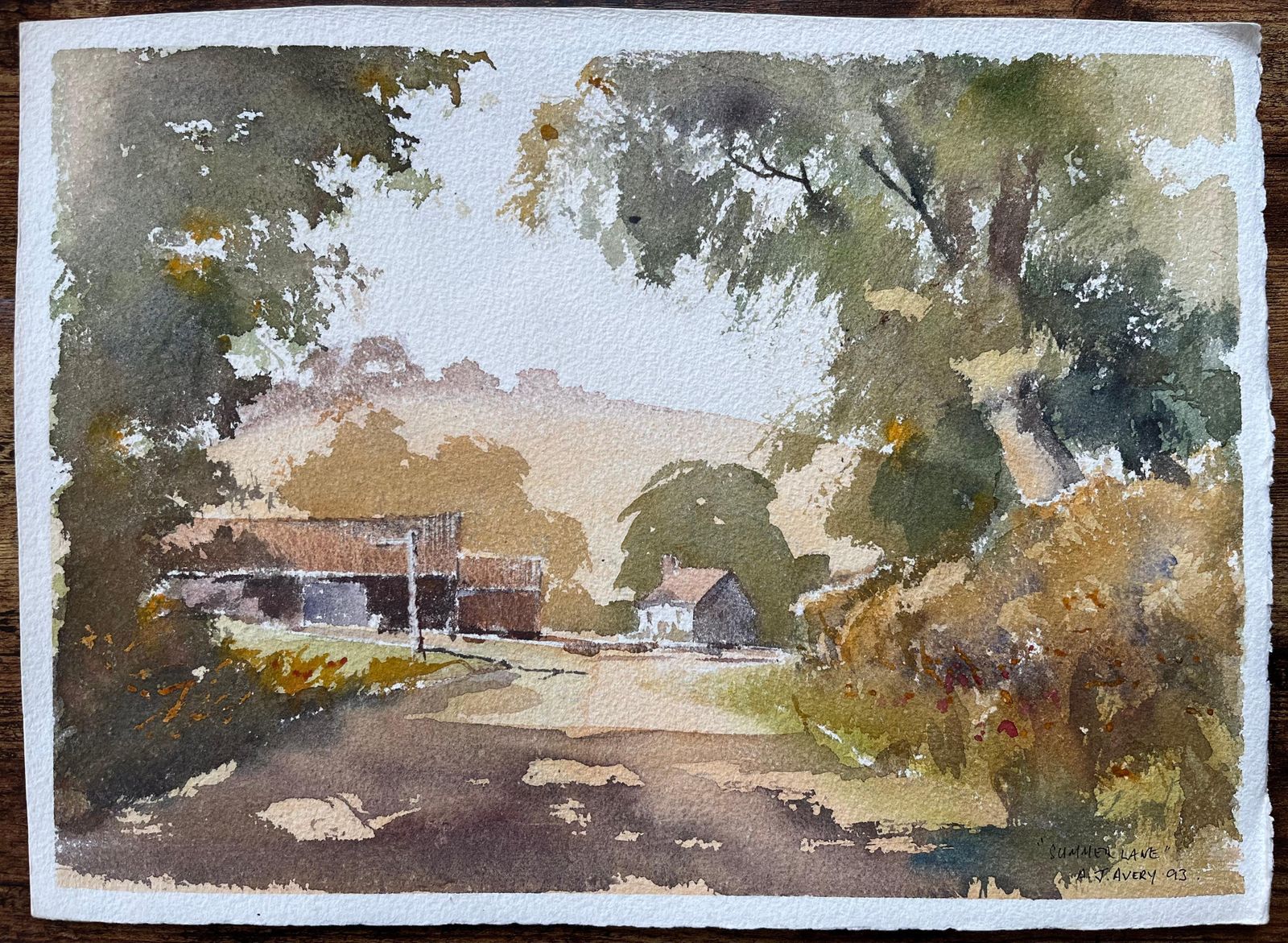 Anthony Avery British Original Watercolor Of A Country Lane In Summer Leading To Farm photo furniture