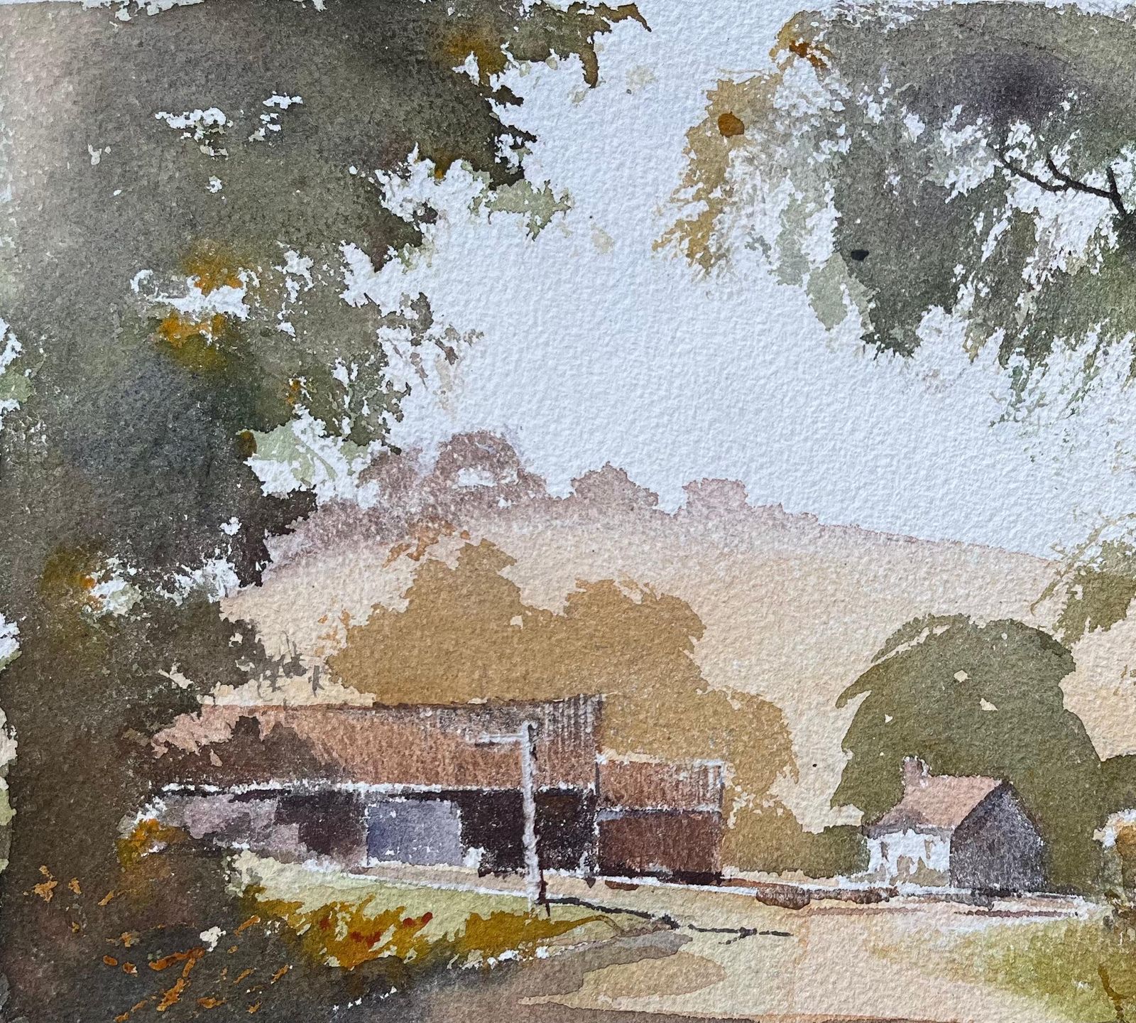 Anthony Avery British Original Watercolor Of A Country Lane In Summer Leading To Farm photo vinterior