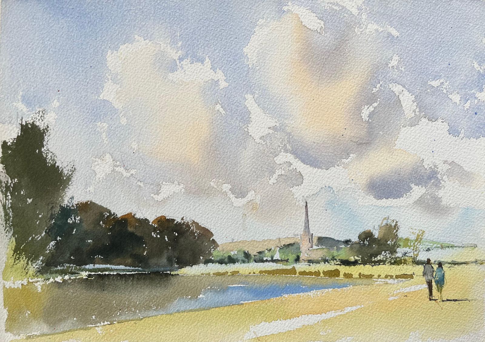 Anthony Avery British Original Watercolor Of A Countryside Walk By The Riverbank
