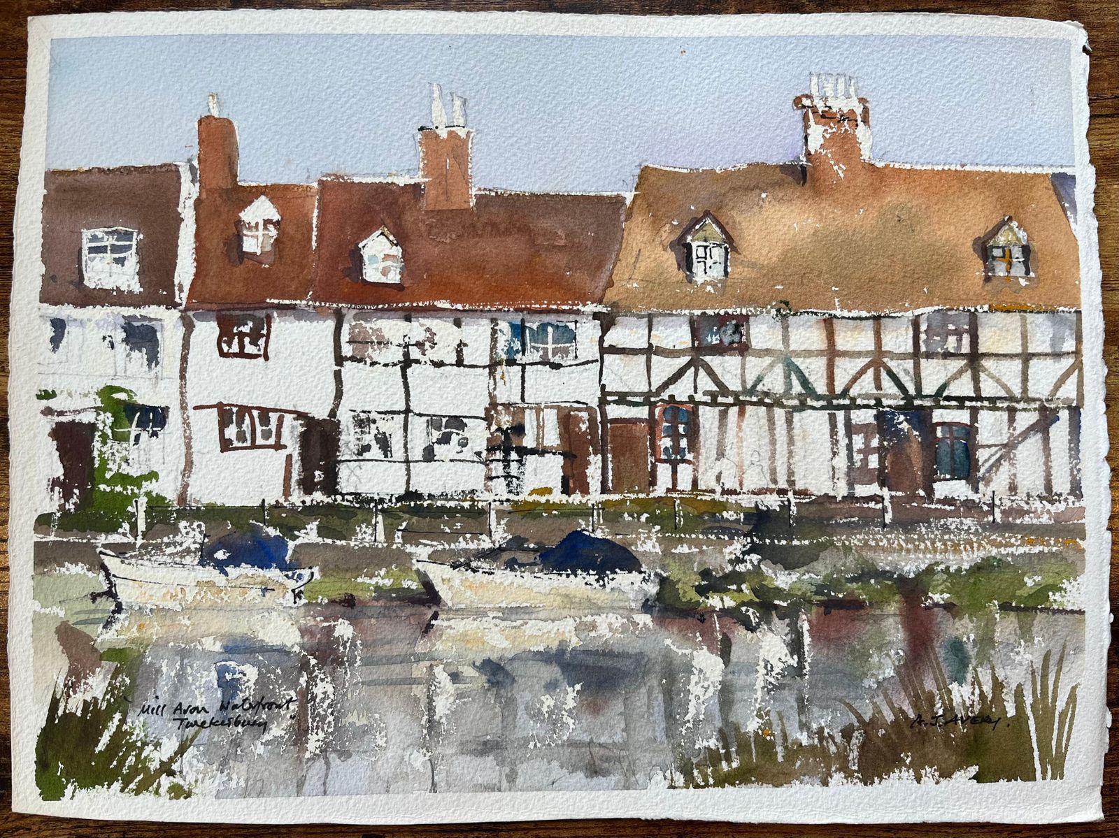 Anthony Avery British Impressionist Watercolor Of Mill Avon Waterfront In Tewkesbury photo furniture