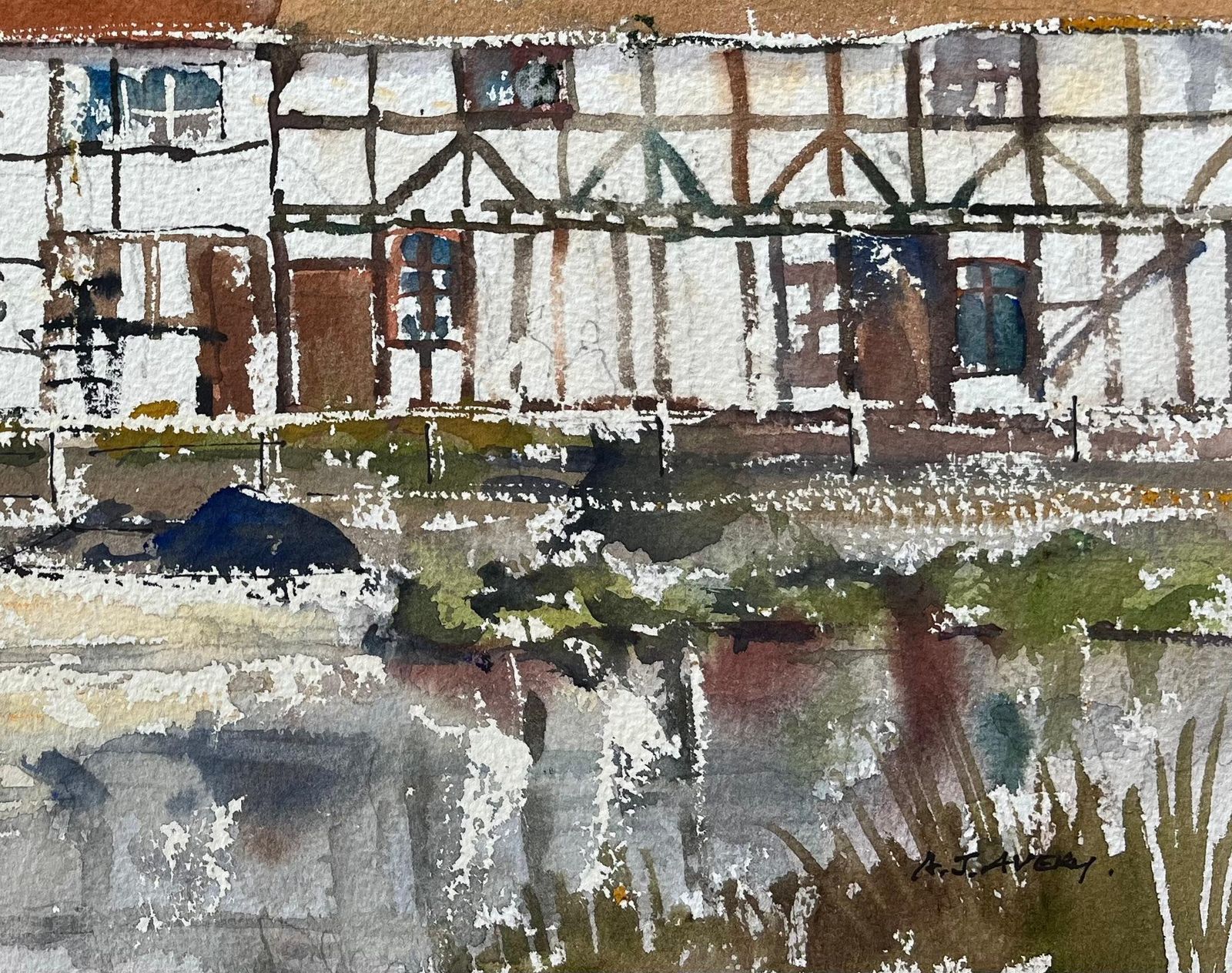 Anthony Avery British Impressionist Watercolor Of Mill Avon Waterfront In Tewkesbury photo for sale
